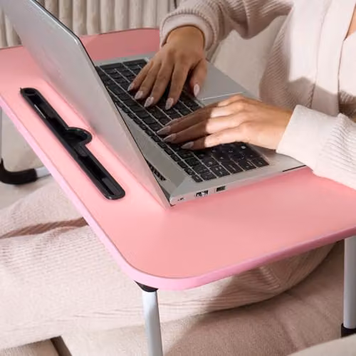 OHS Foldable Laptop Stand and Portable Bed Tray in Pink, W: 60 cm, D: 35 cm, H: 26 cm – 4