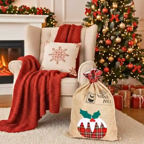 Shatchi Large Santa Sack Hanging Christmas Gift Bag in Brown and Beige, W/H: 70 x 50 cm – 7