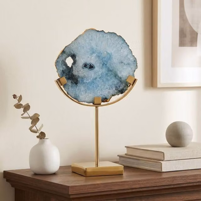 Garden Greatness Botanical Blue Agate Slice Stand in Blue, Gold and Multicolour