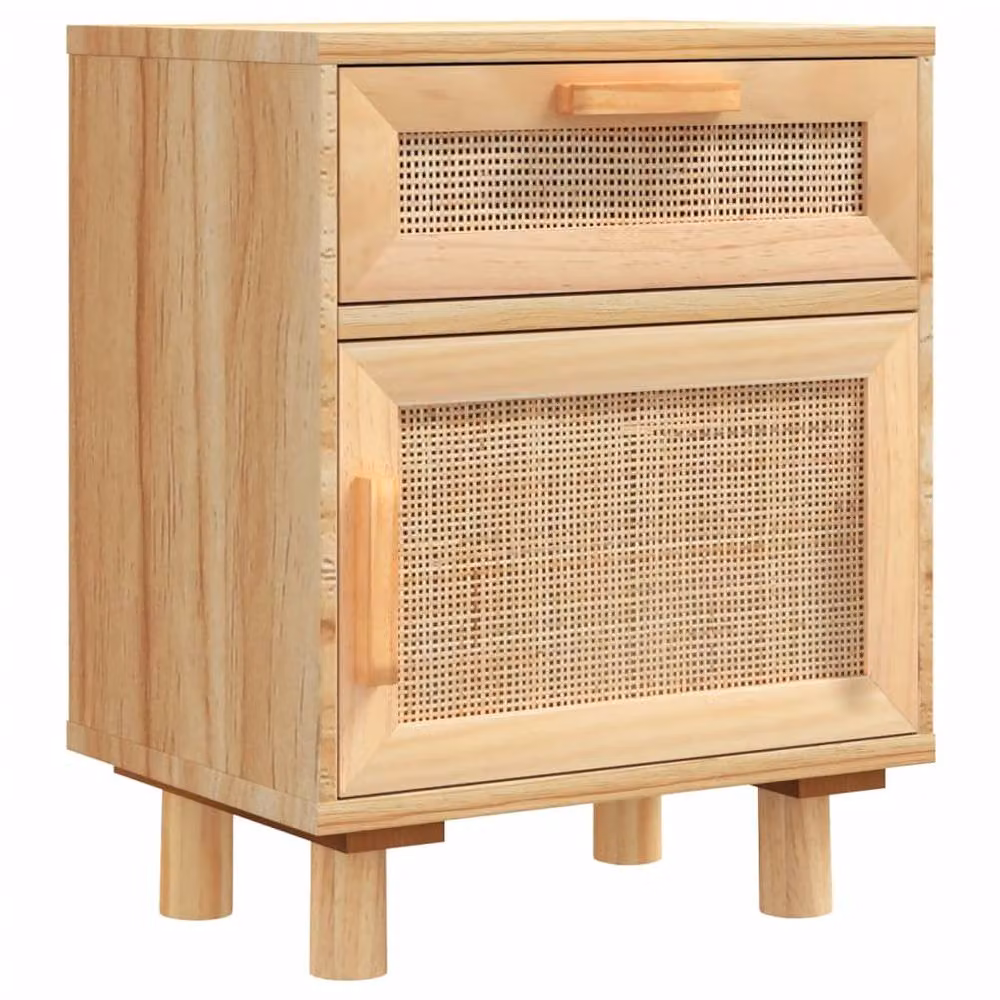 Berkfield Home Decorative Bedside Cabinet in Brown Solid Pine and Natural Rattan, W/D/H: 40 x 30 x 50 cm – 2