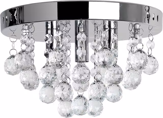ValueLights Modern Polished Chrome and Clear Acrylic Droplet Flush Ceiling Light Fitting in Silver