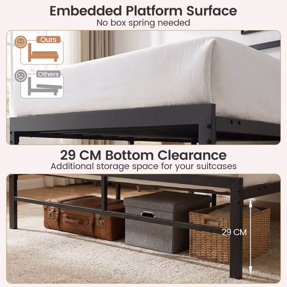 Costway Double Size Metal Bed Frame in Brown with LED Lights, USB Charging Port and Side Compartments, W/D/H: 140 x 200 cm – 8