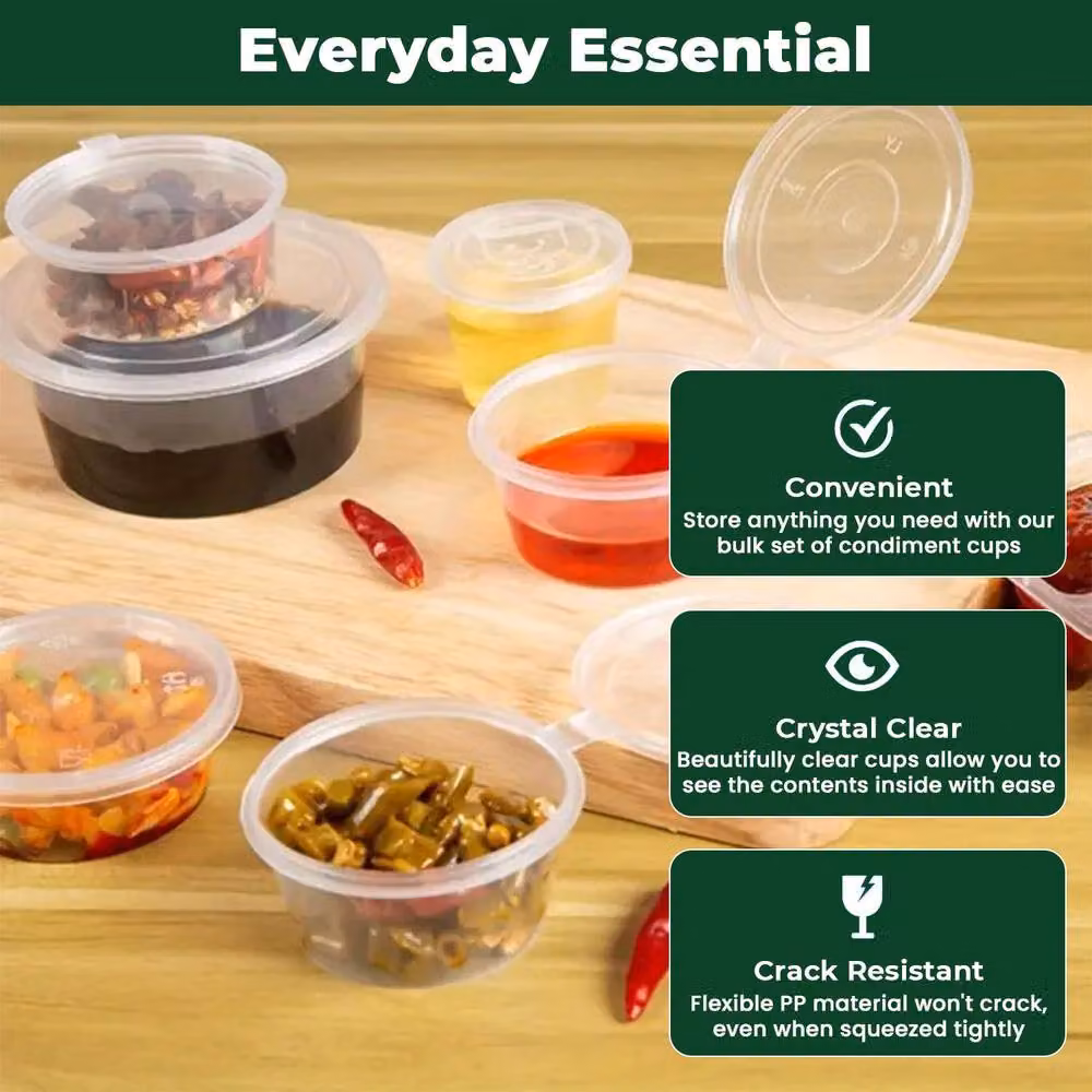 ECONX 50 Pack Clear Plastic Hinged Deli Sauce Pots, 4oz Leakproof and BPA Free Containers – 5
