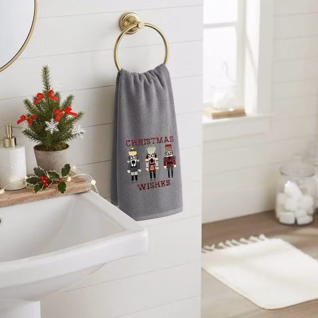 Velosso Nutcracker Christmas Cotton Hand Towels, 2 Pack, Grey