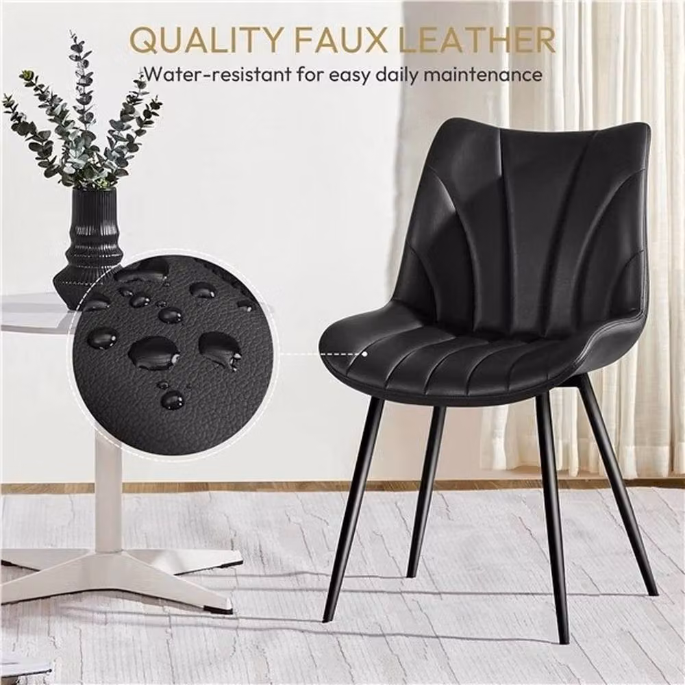 VOGREX Set of 2 Black Synthetic Leather Upholstered Dining Chairs with Metal Legs – 6