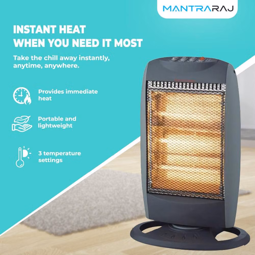 MANTRARAJ 1200W Portable Halogen Electric Heater with 3 Settings and Oscillating Function in Grey – 2