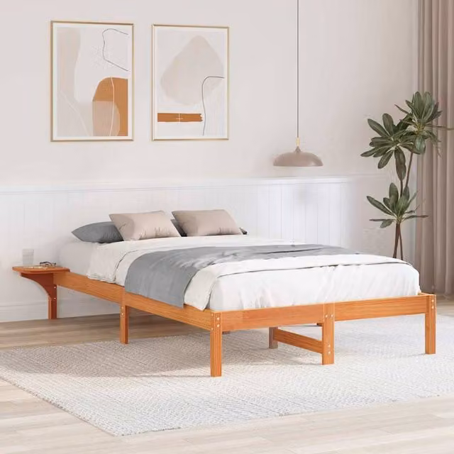 Berkfield Home Solid Pine Wood Bed Frame in Wax Brown, W/D/H: 140 x 190 cm – 1