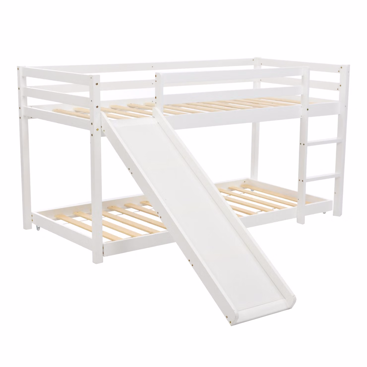 Aosom.UK White Wooden Childrens Bunk Bed Frame with Storage, Adjustable Slide and Ladder, L: 207 cm, W: 215 cm, H: 110 cm – 2