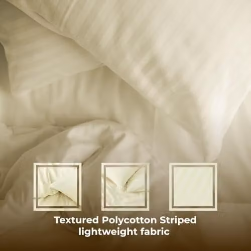 MHG Textiles Beige Striped Cotton-Rich Polycotton Duvet Cover Set with Pillowcases, W/D/H: 200 x 200 cm – 3