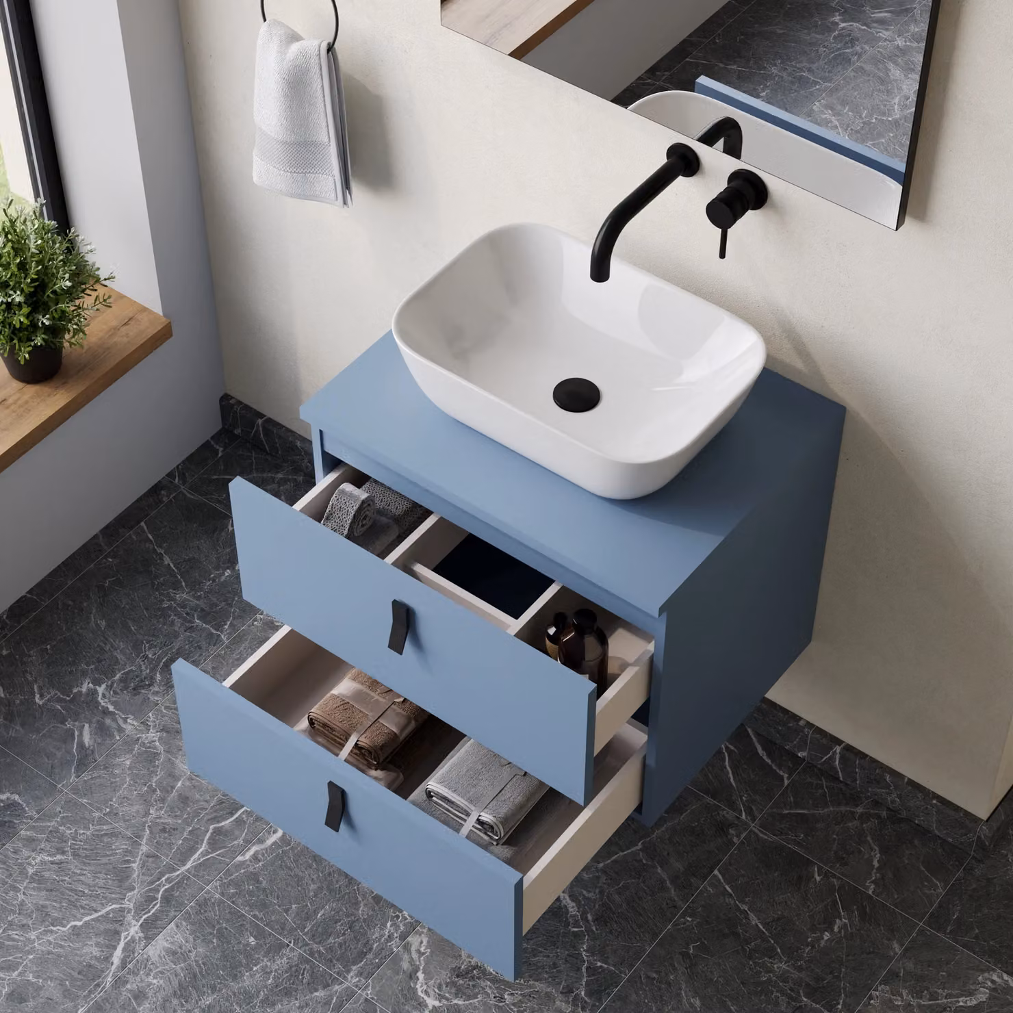 Banyetti Invicta 600mm Wall Hung Vanity with Matching Worktop in Powder Blue – 2