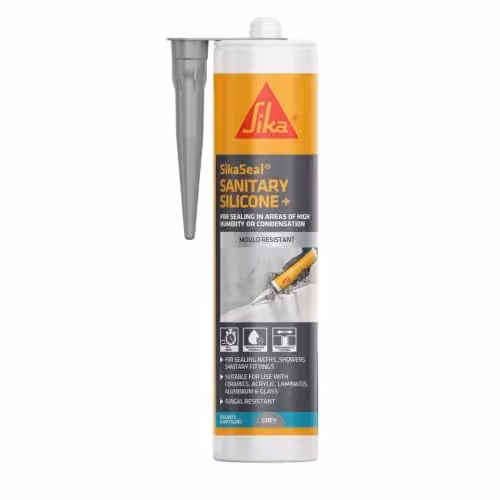 Sika SikaSeal Sanitary Silicone + Mould Resistant Waterproof Sealant, Grey, 295ml – 1