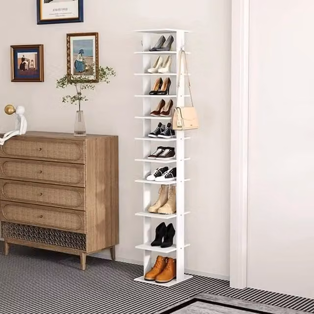 Livingandhome 10-Tier White MDF Shoe Storage Rack with Back Panel