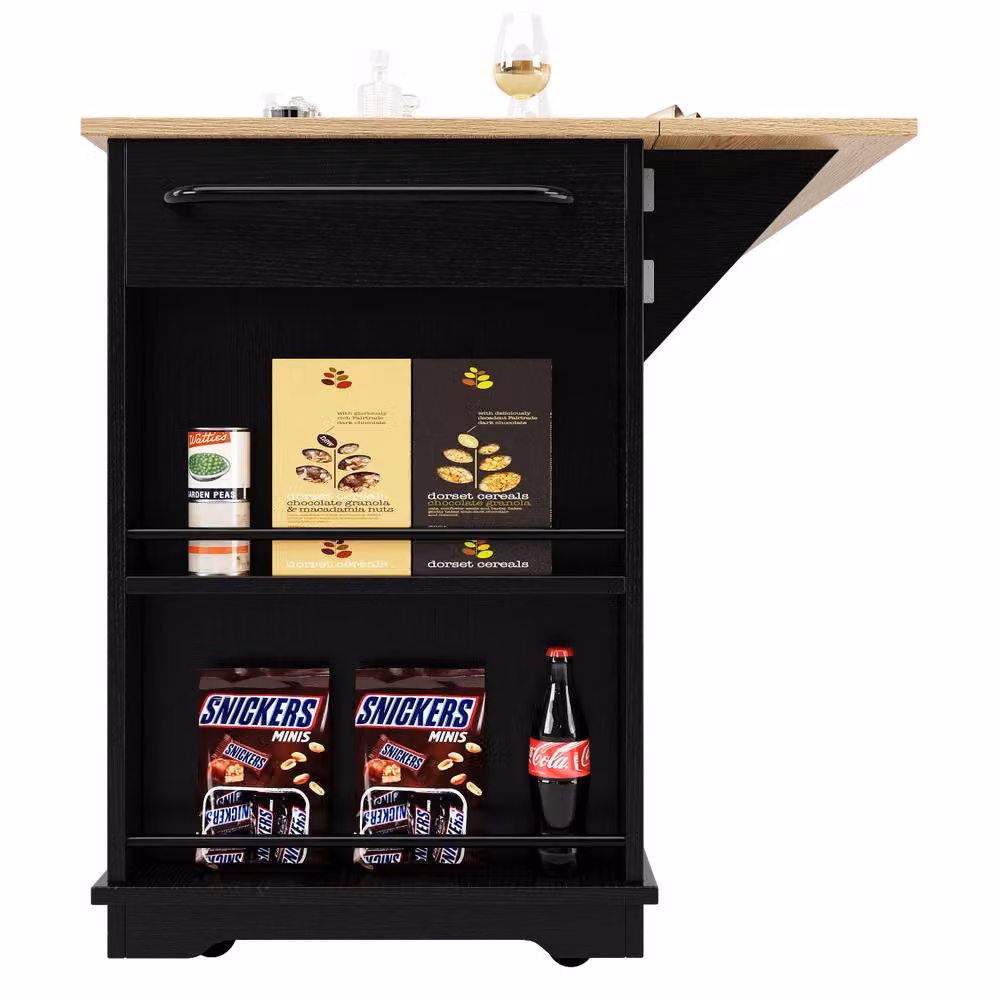 BTM Kitchen Island with Removable Partitions and Glass Cabinet in Black, W/D/H: 120 x 60 x 91.7 cm – 5