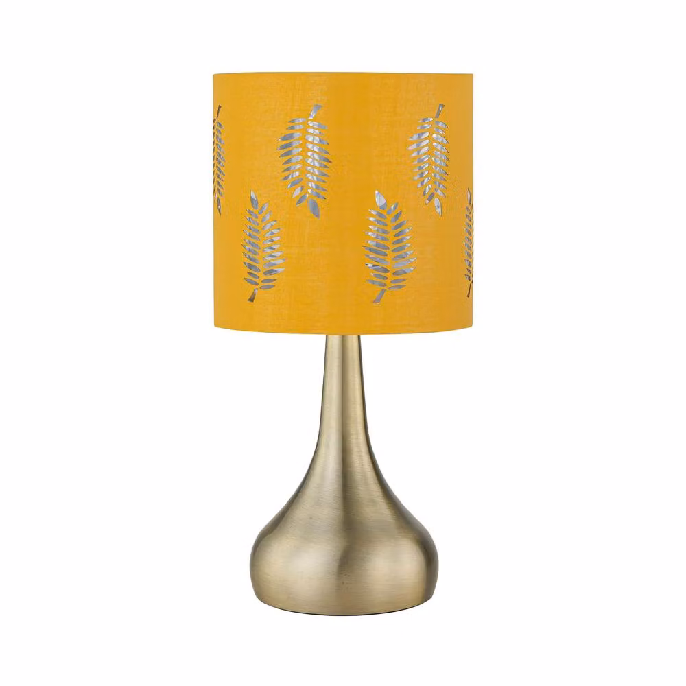 First Choice Lighting Romana Set of 2 Antique Brass Touch Table Lamps with Ochre Fabric Shades – 2