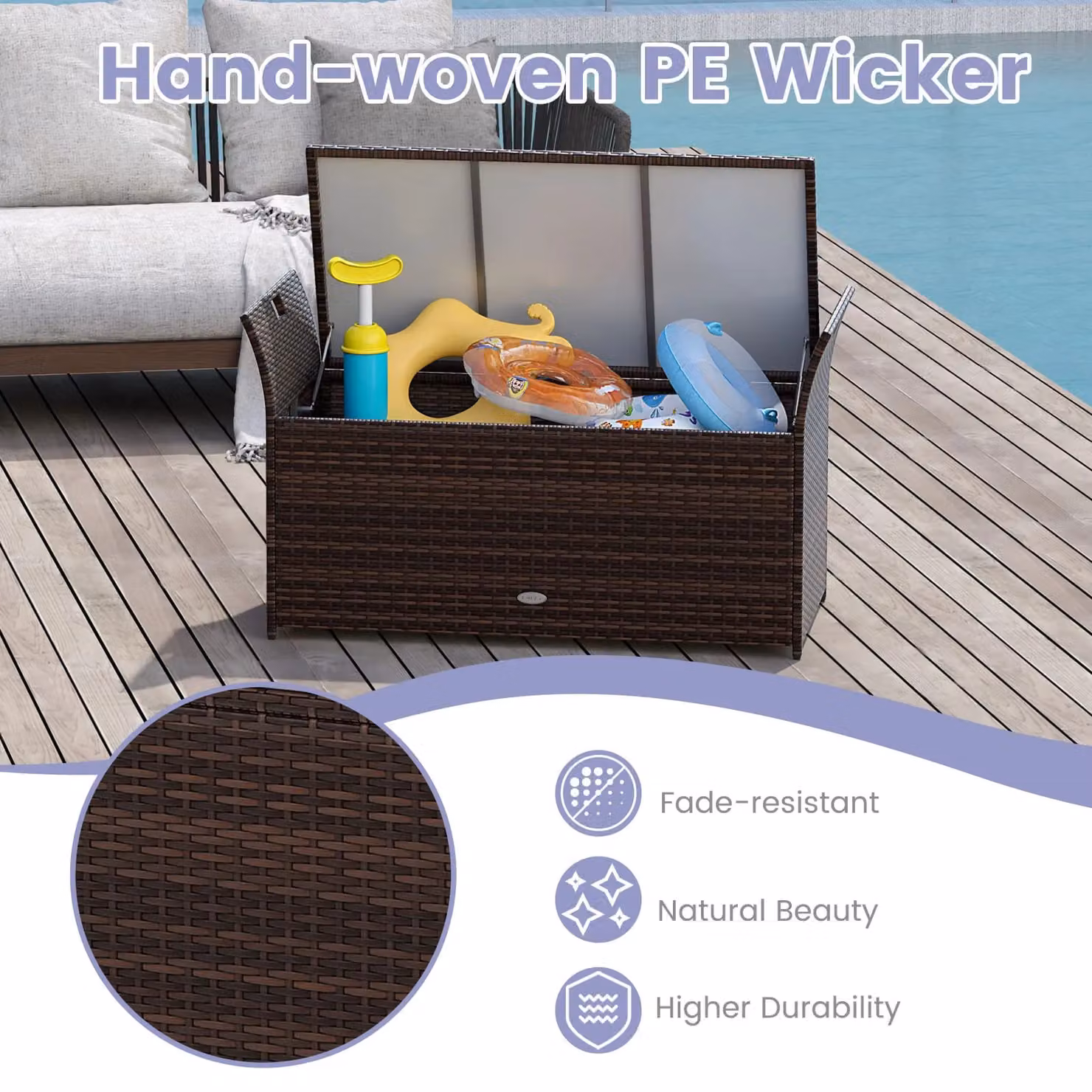 Costway Grey Hand-woven PE Rattan Wicker Outdoor Storage Bench – 5