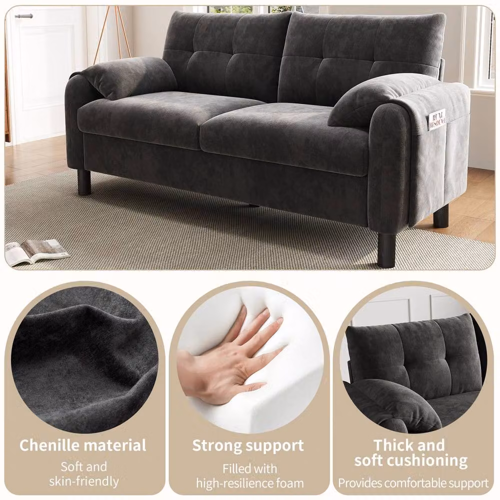 Merax 2-Seater Modern Upholstered Fabric Sofa in Grey, W: 158.0 cm, D: 88.5 cm, H: 80.0 cm – 3