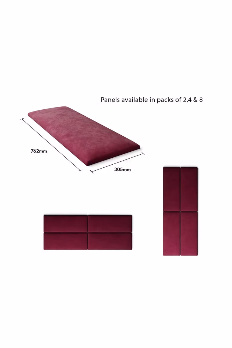 Aspire EasyMount Wall Mounted Upholstered Panels, Modular DIY Headboard in Wine Plush Velvet Fabric, Pack of 2, W/H: 76.2 x 30.5 cm