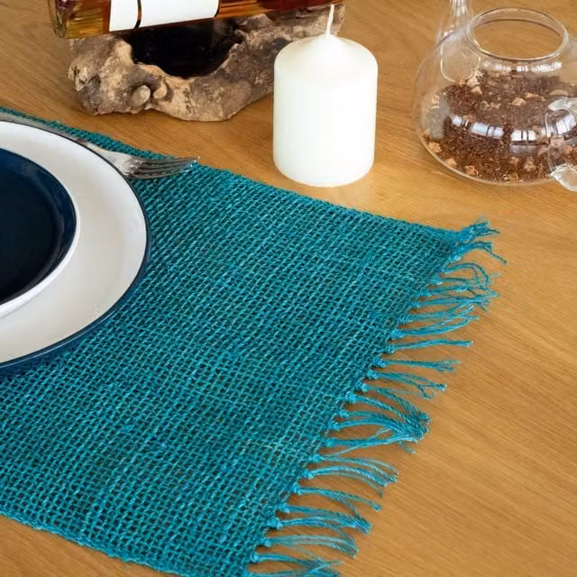 KDMK Handcrafted Turquoise Seagrass Boho Fringe Placemat