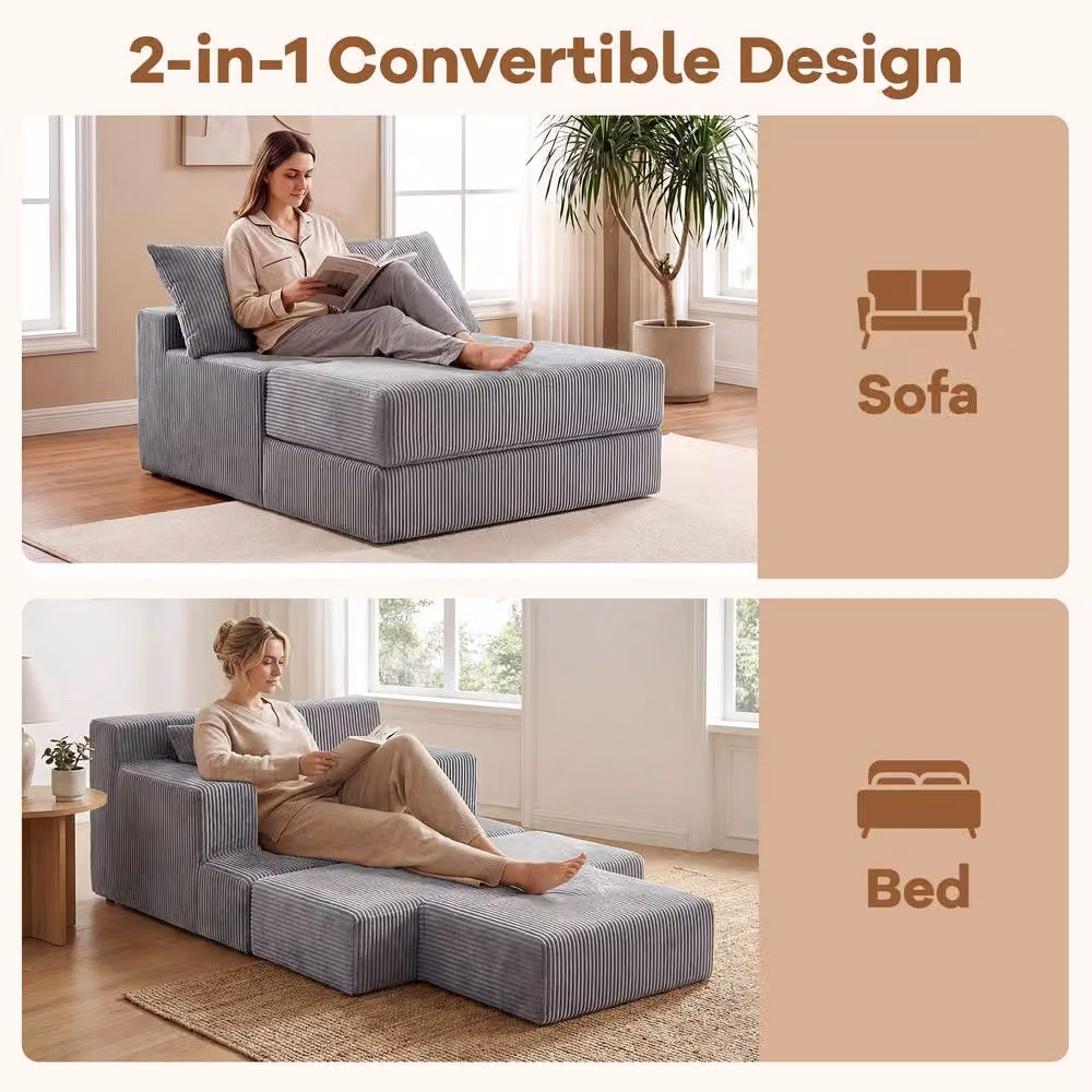 Costway Grey Folding Sofa Bed Convertible Sleeper Chair with Dual Pillows – 4