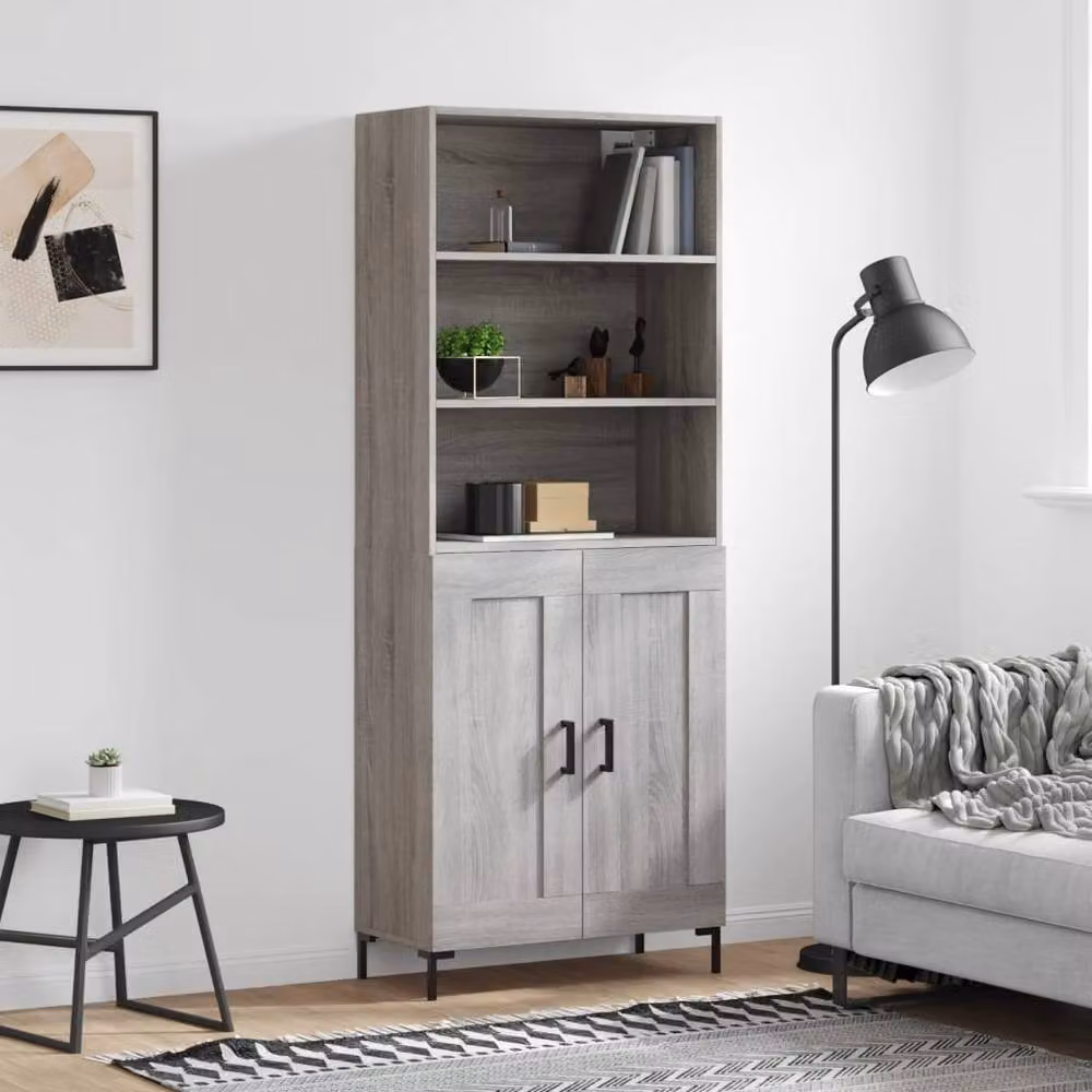 Berkfield Home Grey Sonoma Highboard with Hinged Doors and Internal Shelves, W/D/H: 69.5 x 34 x 180 cm – 2