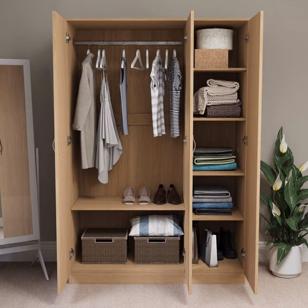 HD Designs Riano 3 Door Wardrobe in Brown with Internal Shelves and Hanging Rod, H 170.0 cm x W 115.5 cm – 3