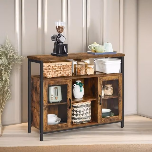 Pirlo Plush Industrial Rustic Style Kitchen Sideboard Buffet Cabinet in Brown, W/D/H: 80 x 35 x 35 cm