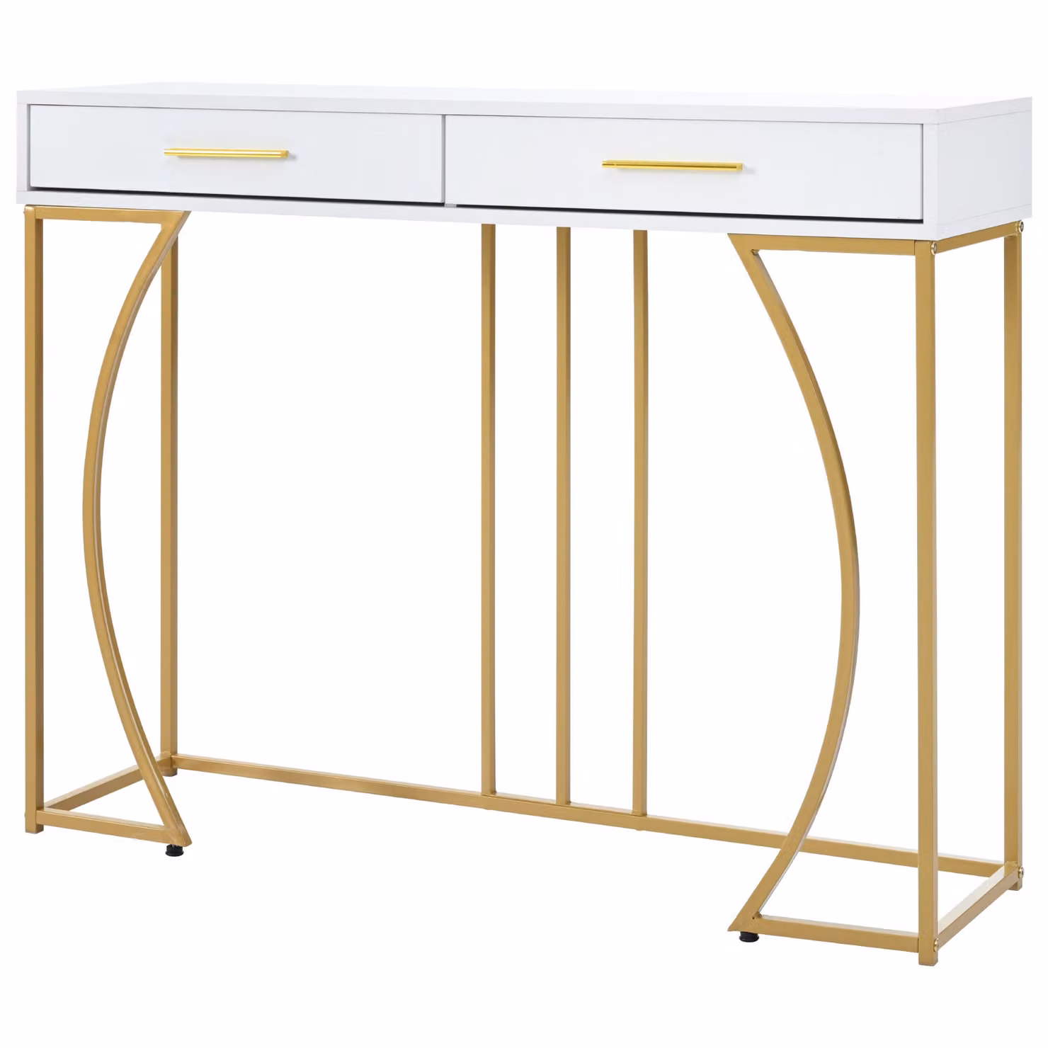 Aosom UK Modern White Console Table with 2 Drawers and Gold-plated Handles, W/D/H: 120 x 38 x 76 cm – 2