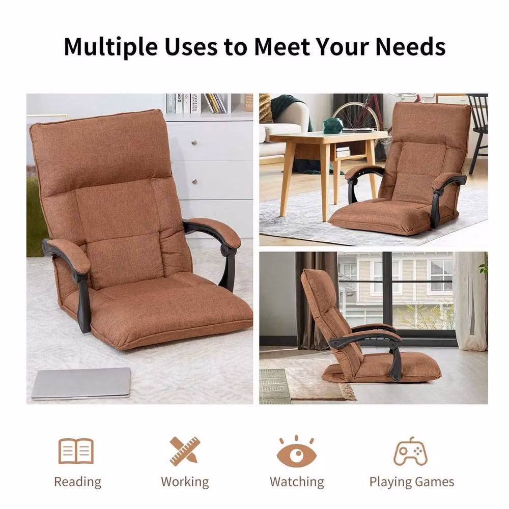 SPETLEK Brown Gaming Floor Chair with 14-Position Adjustable Backrest and Headrest – 7