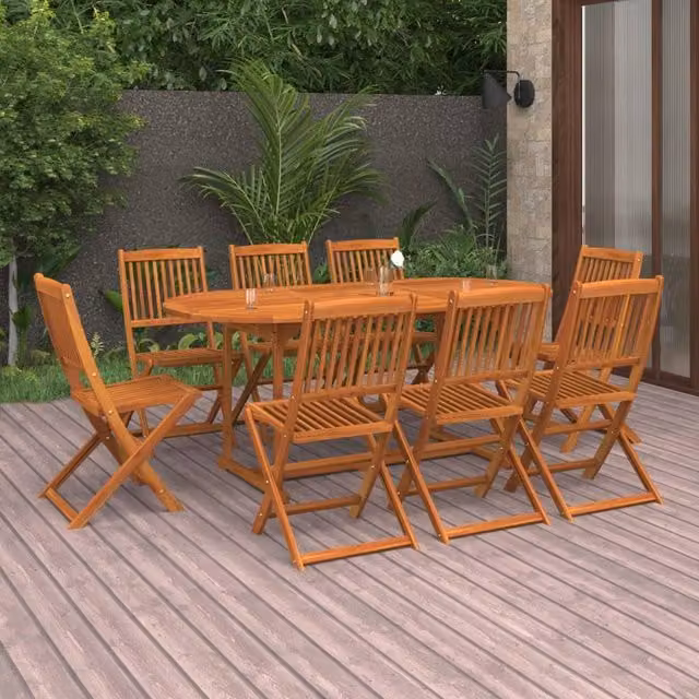 Berkfield Home 9 Piece Oval Garden Dining Set in Brown Rustic Oiled Acacia Wood – 1