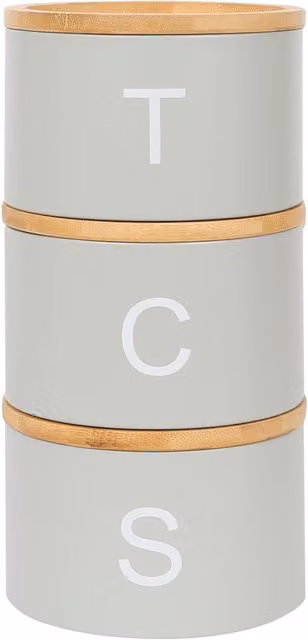 Harbour Housewares 3pc Stackable Tea, Coffee and Sugar Canister Set with Bamboo Lids - Grey - Airtight Metal and Silicone Kitchen Storage Jars – 5