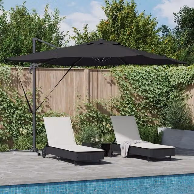 Berkfield Home Roma Cantilever Parasol with LEDs, Black, W/D/H: 286 x 285 x 270 cm – 1