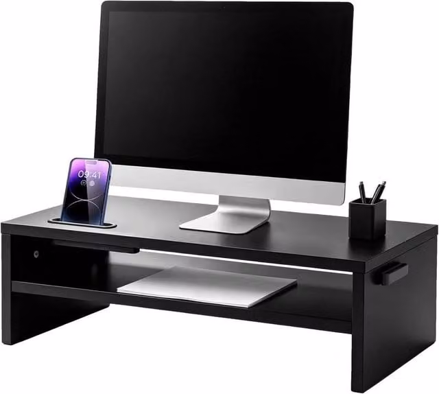 KORVIXA Black Matt Computer Desktop Monitor and Laptop Stand, W/D/H: 100 x 100 x 14 cm