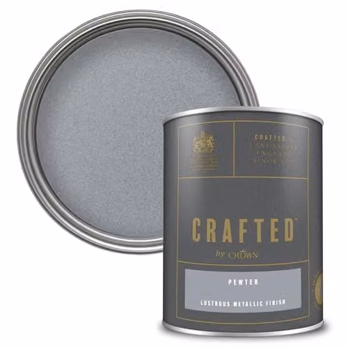 Crown Crafted Metallic Emulsion Paint for Walls and Wood, Silver Grey, 1.25 l – 1