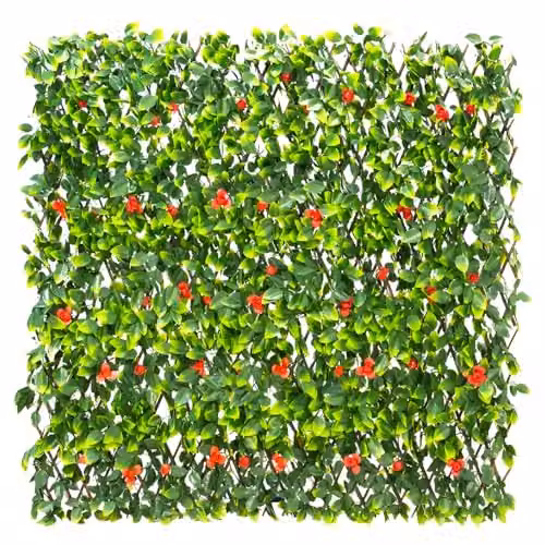 Primrose Red and Green Artificial Hedge Woven Wall-Mounted Screening, W: 100 cm, H: 200 cm – 1