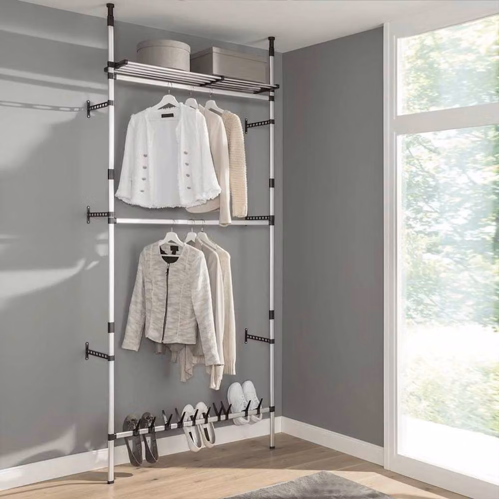 Berkfield Home Telescopic Wardrobe System with Hanging Rod and Internal Shelves in Silver – 2