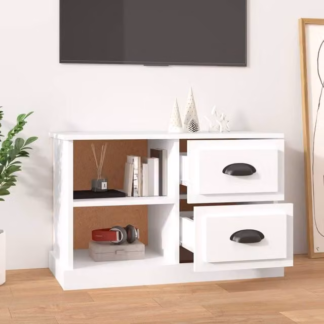 Berkfield Home Modern White TV Cabinet in Matt MDF, W/D/H: 73 x 35.5 x 47.5 cm