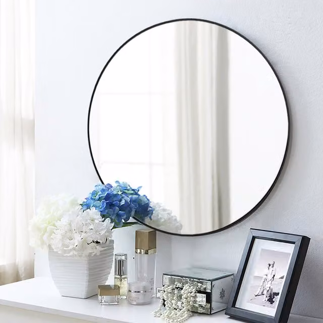 Livingandhome Modern Round Hanging Wall Mirror in Black, Diameter: 70 cm