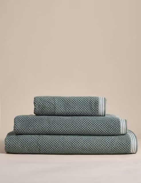 M&S Fluffy Pure Soft Cotton Rice Weave Towel in Smokey Green
