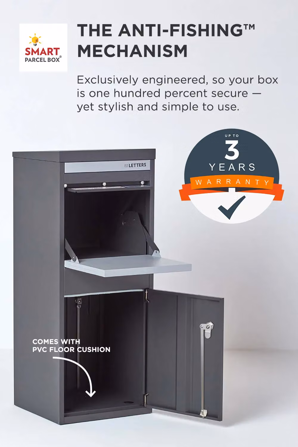 Homescapes Smart Parcel Box Large Secure Steel Delivery Box in Grey, W/D/H: 102.5 x 38.5 x 41.5 cm – 3