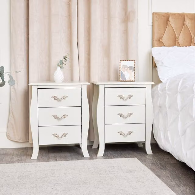 Melody Maison Vintage Pack of Two Bedside Tables in Beige and Gold