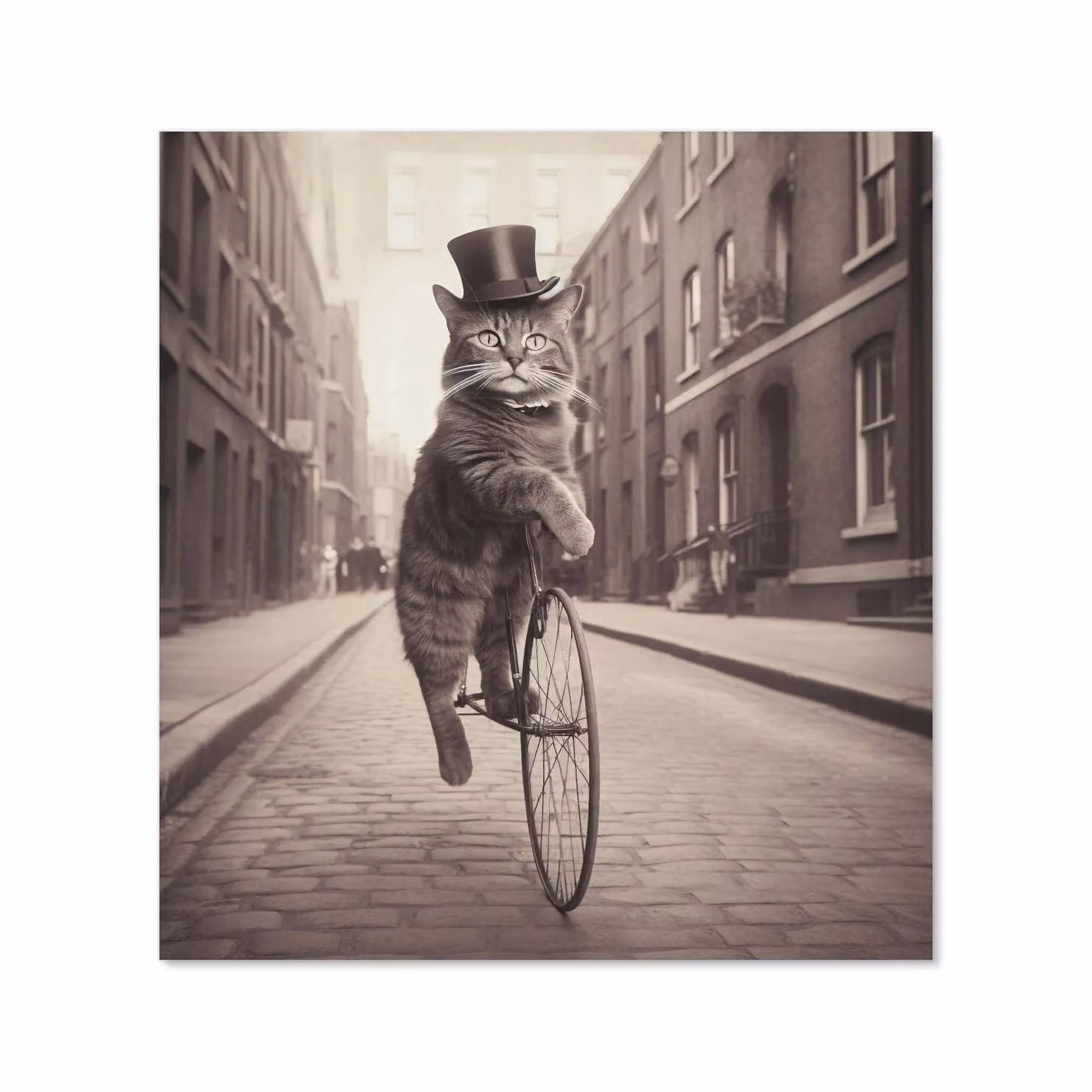 Warren Reed Designer Victorian Cat Riding A Bike Kitchen Glass Splashback in Black and Multicolour, W: 70.0 cm, H: 75.0 cm – 2