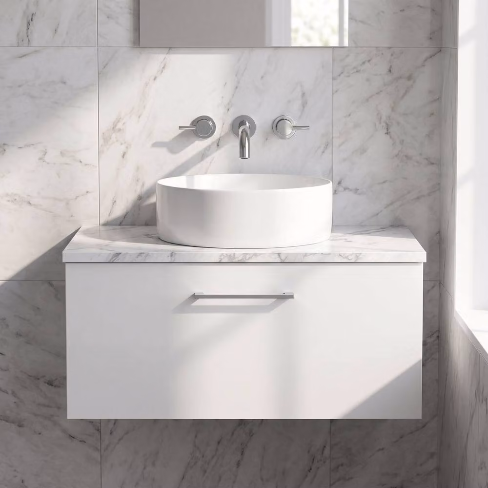 Balterley Level 800mm Wall Hung 1 Drawer Unit and Laminate Worktop in Gloss White – 3