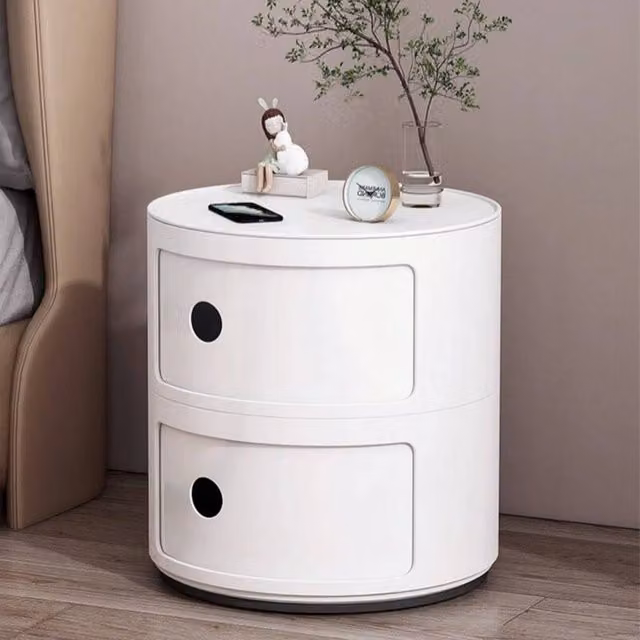 EONLION 2 Tier Round Storage Unit Side Table in White – 1