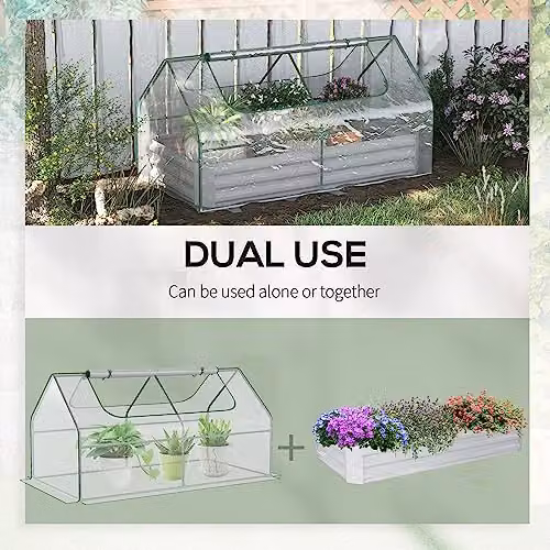 Outsunny Raised Garden Bed with Greenhouse and Transparent Window, W/D/H: 157.5 x 95 x 92 cm – 3