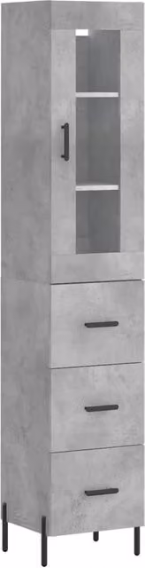 Berkfield Home Highboard in Concrete Grey with Glass Doors, W/D/H: 34.0 x 34.5 x 180 cm