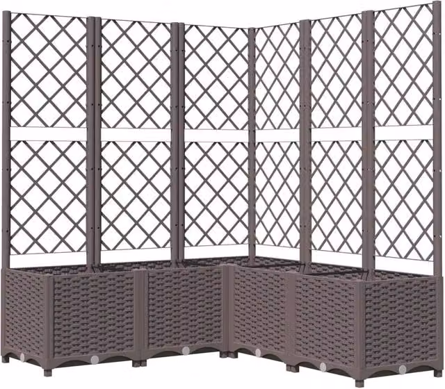 Berkfield Home Garden Planter with Trellis in Brown, W/D/H: 120 x 120 x 136 cm