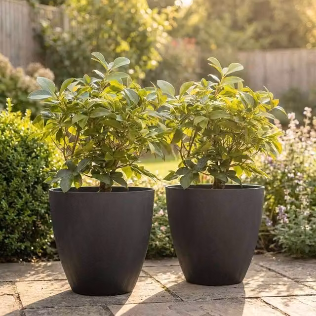 Nicoman Round Ornamental Planter Pot in Black or Grey, W: 36.5 cm, H: 35.5 cm