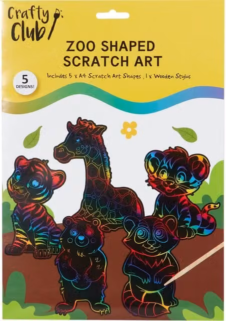 Arts Studio Zoo Shaped Scratch Art for Children in Multicolour and Black