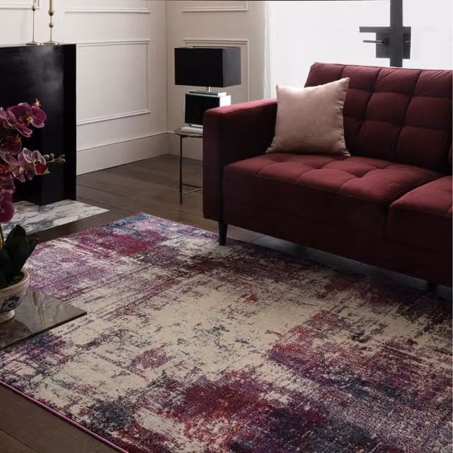 Furniturebox UK Viva Distressed Magenta Cream Rug in Purple, Pink and Cream, W: 170 cm