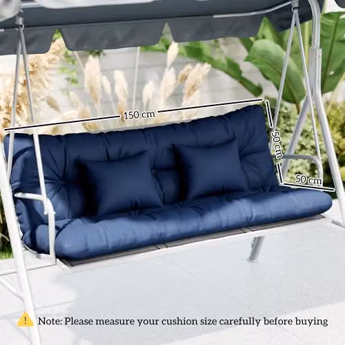 Outsunny Water Repellent Quilted Outdoor Seat and Back Cushions with 2 Pillows in Blue – 3